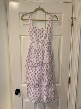 Women's White and Purple Tiered Summer Dress